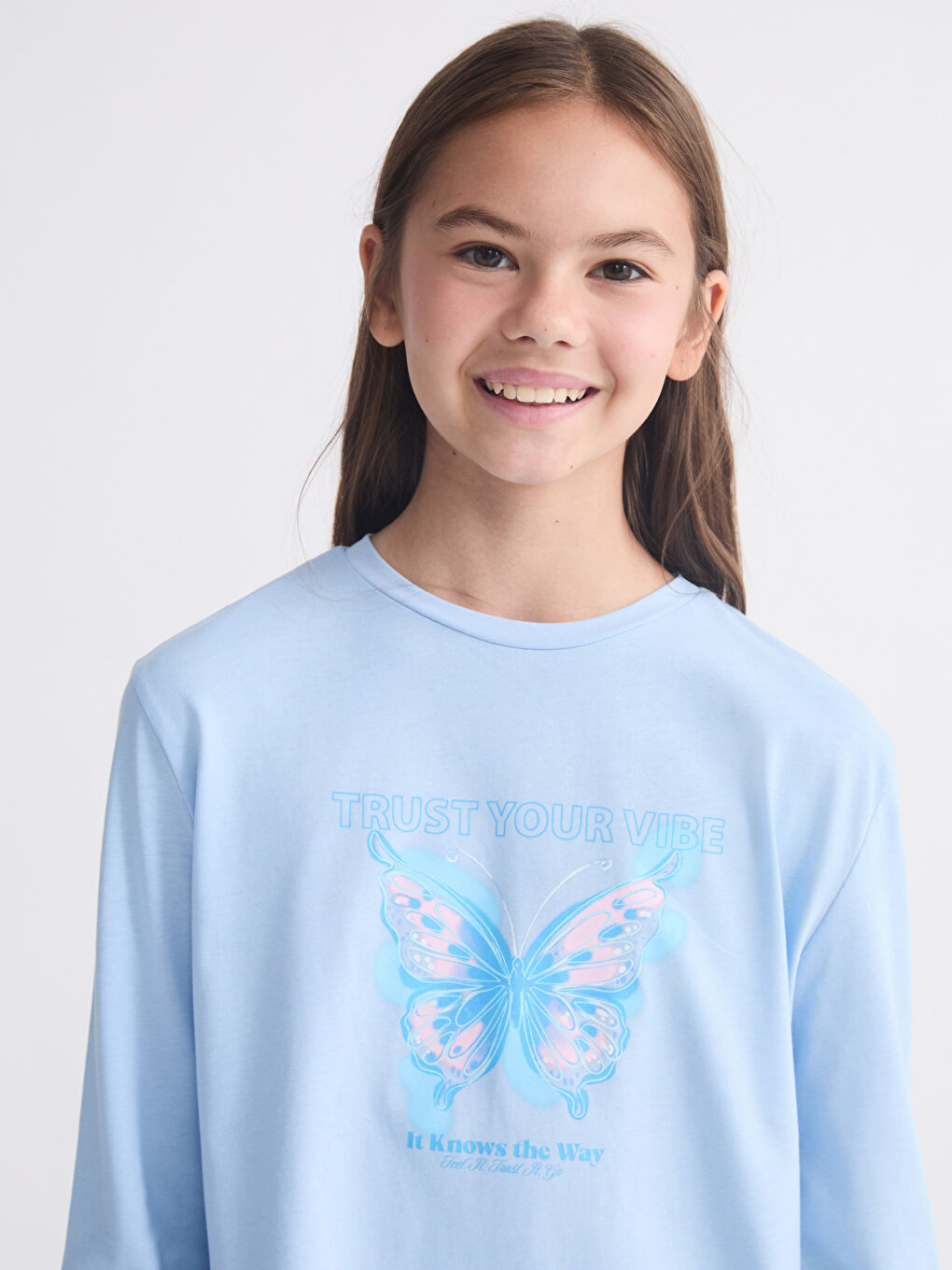 Crew Neck Long Sleeve Printed Girls' T-Shirt-1