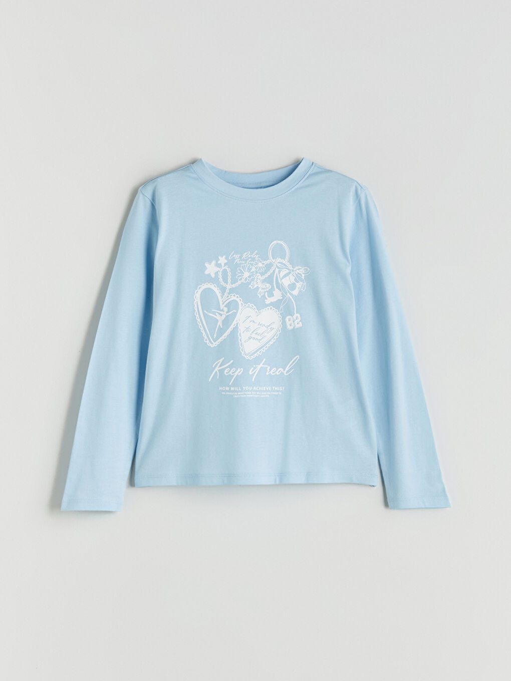 Crew Neck Long Sleeve Printed Girls' T-Shirt