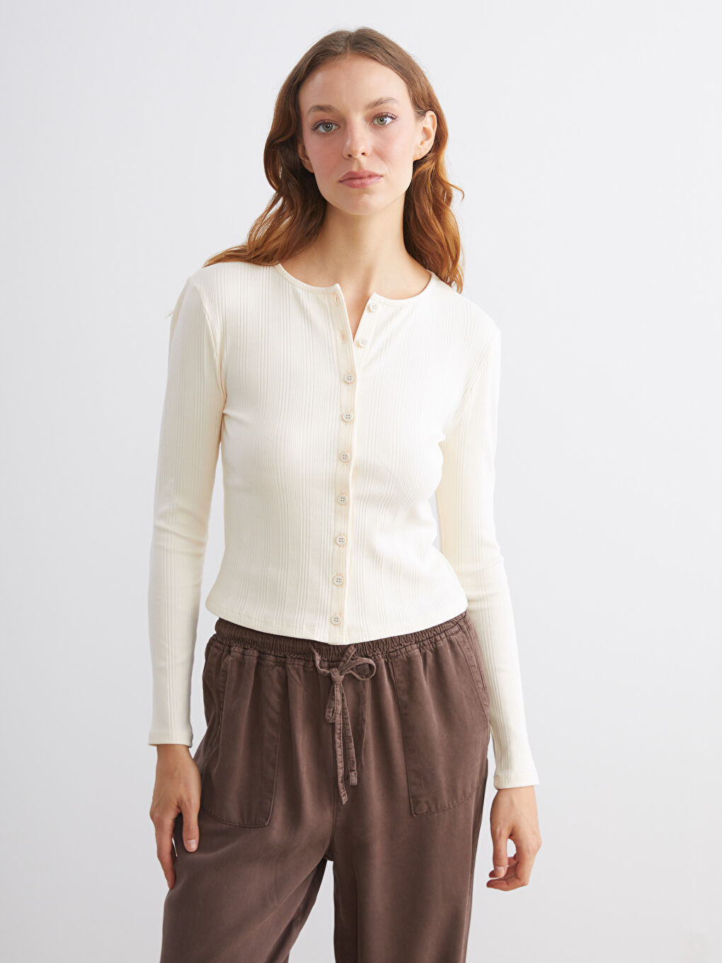 LCW Vision Crew Neck Women's Cardigan -W5JR18Z8-FDP