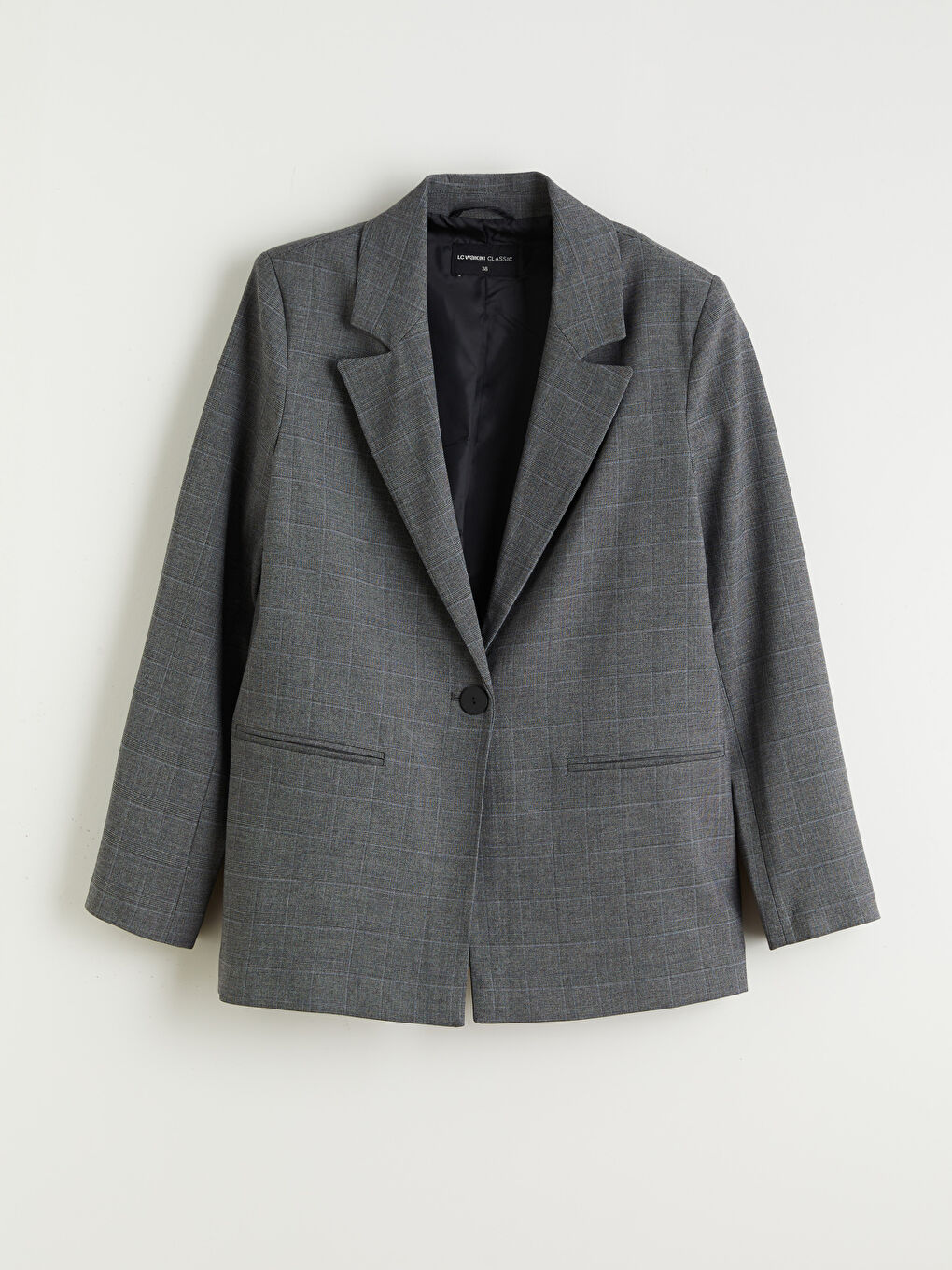 Gri Ekose Kadın Blazer Ceket-7