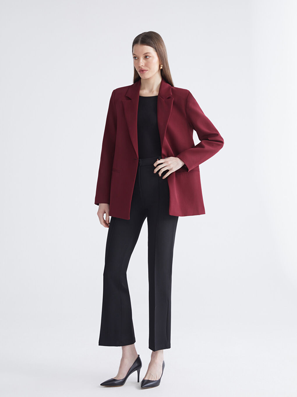 Kırmızı Kadın Blazer Ceket-1