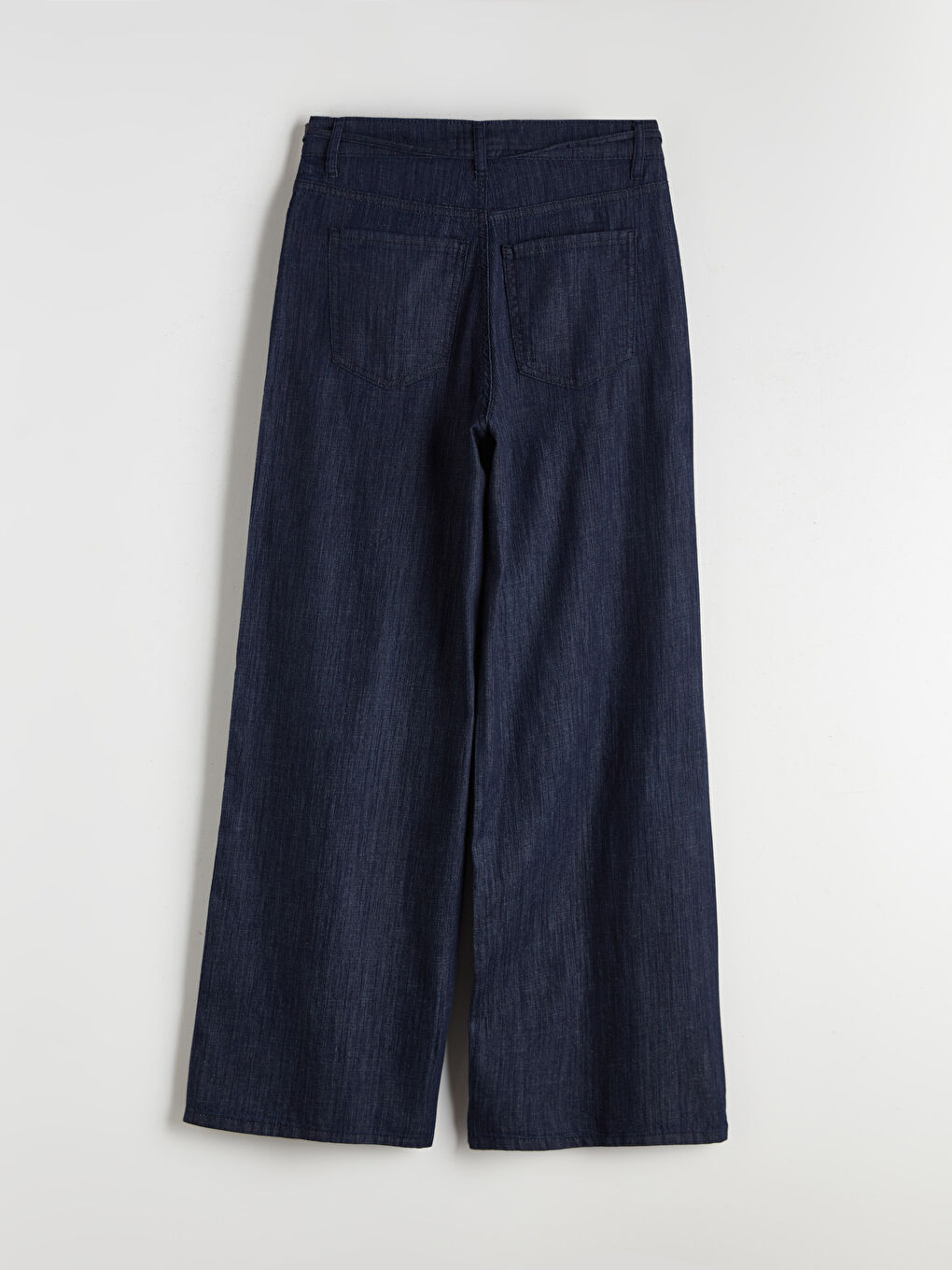 İndigo Beli Kuşaklı Wideleg Kadın Jean Pantolon-5