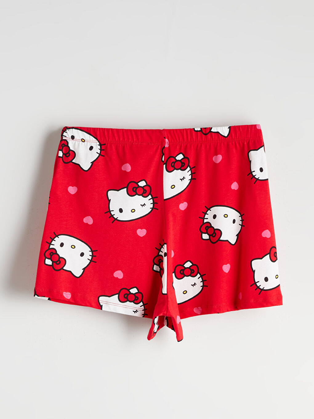Kırmızı Hello Kitty Baskılı Kadın Şort Pijama Alt-1