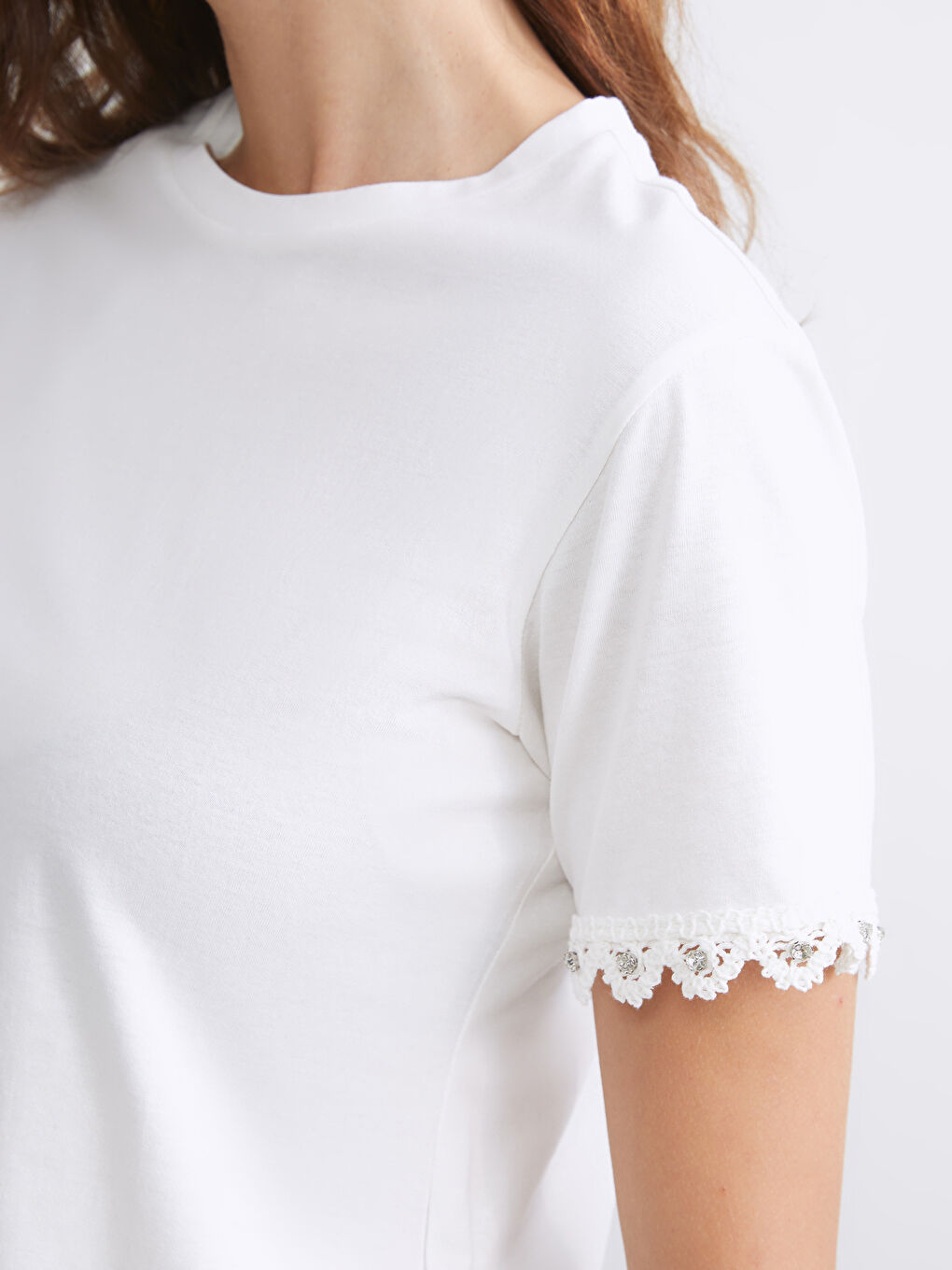 Crew Neck Lace Detailed Blouse-2