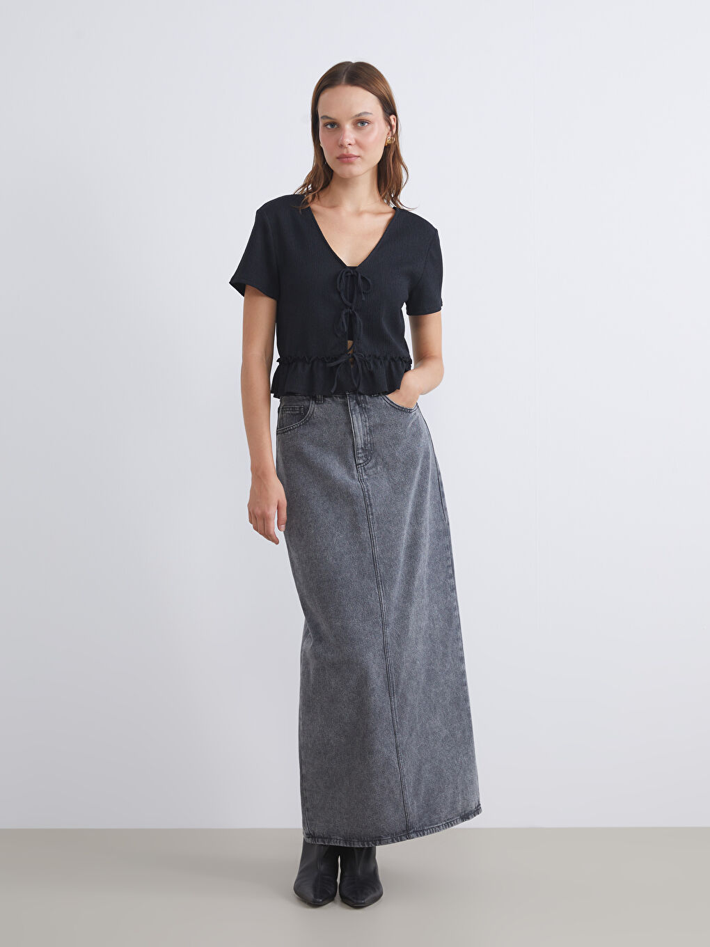 V Neck Textured Blouse-1