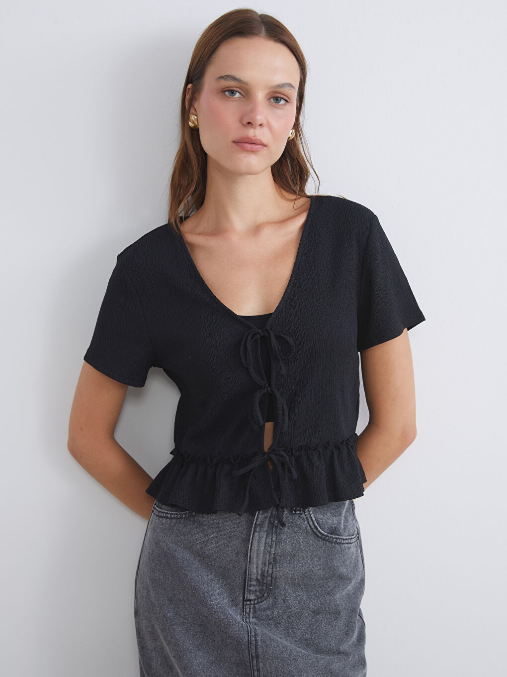 V Neck Textured Blouse-2