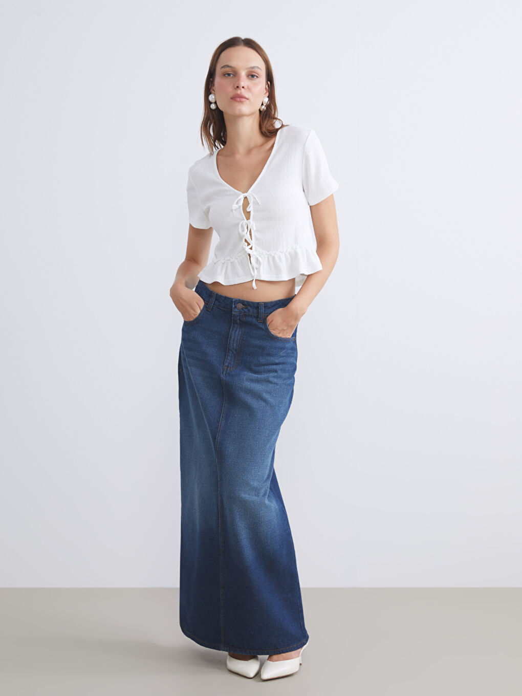 V Neck Textured Blouse-1