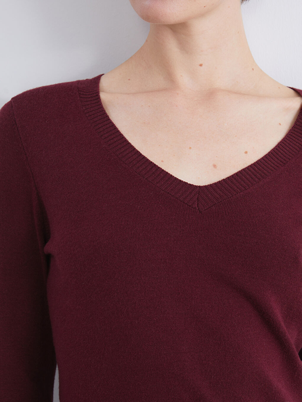 Bordo V Yaka Kadın Triko Kazak-2