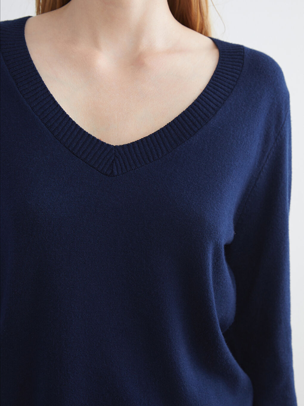 Lacivert V Yaka Kadın Triko Kazak-2