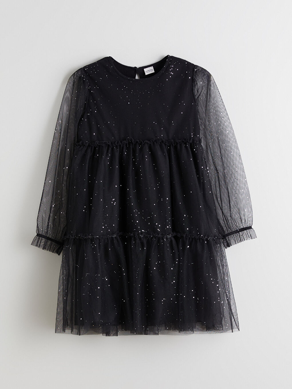 Siyah Bisiklet Yaka Işıltılı Kız Çocuk Elbise