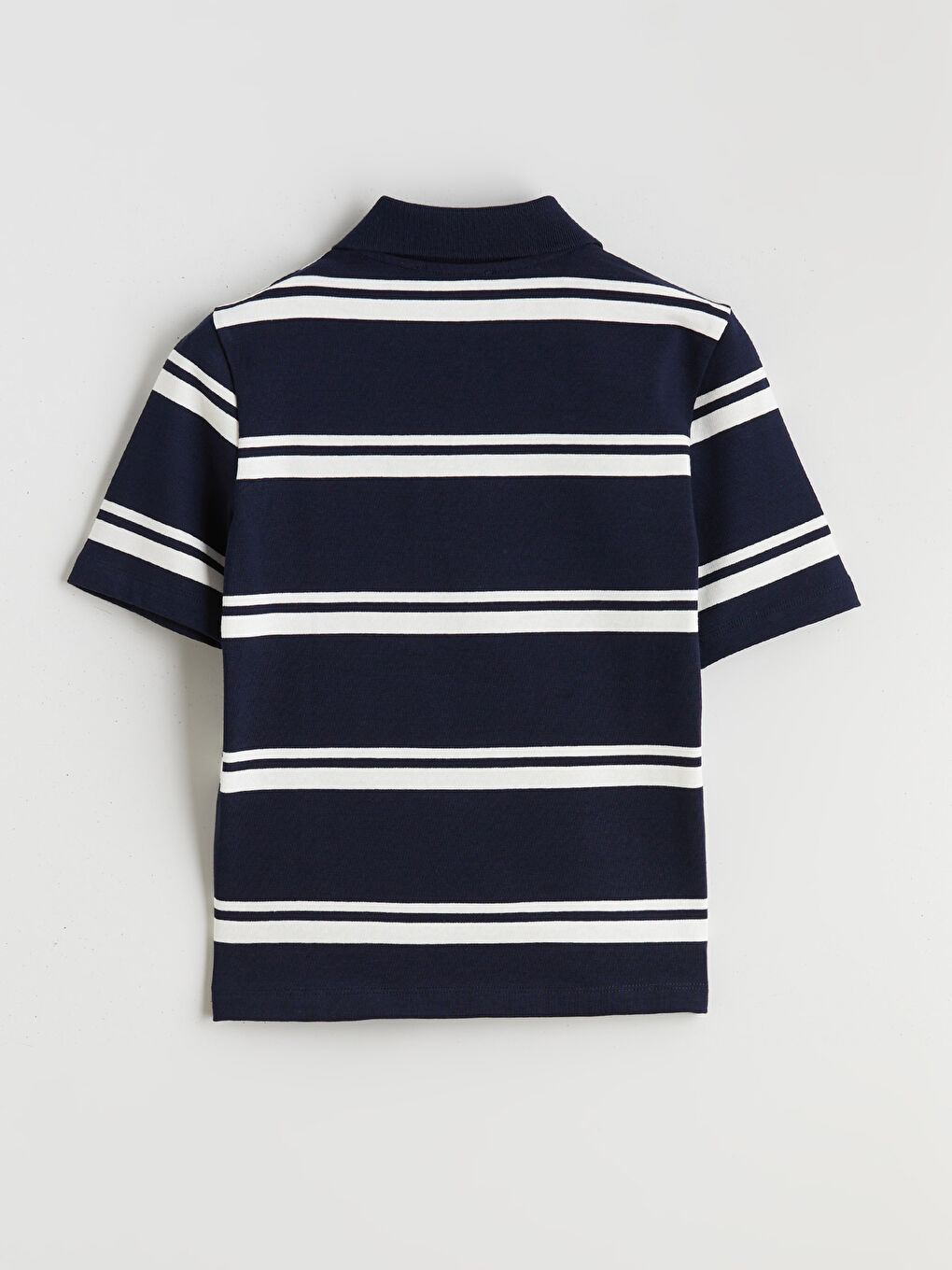 Lacivert Polo Yaka Çizgili Kadın Tişört-5