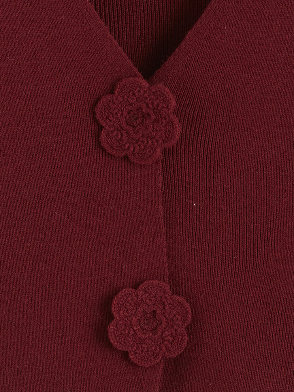 Bordo V Yaka Kız Çocuk Triko Yelek-2