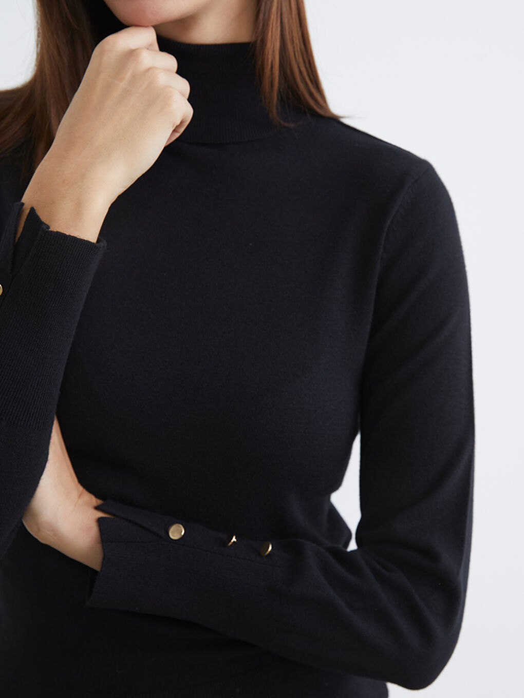 Siyah Balıkçı Yaka Kadın Triko Kazak-2