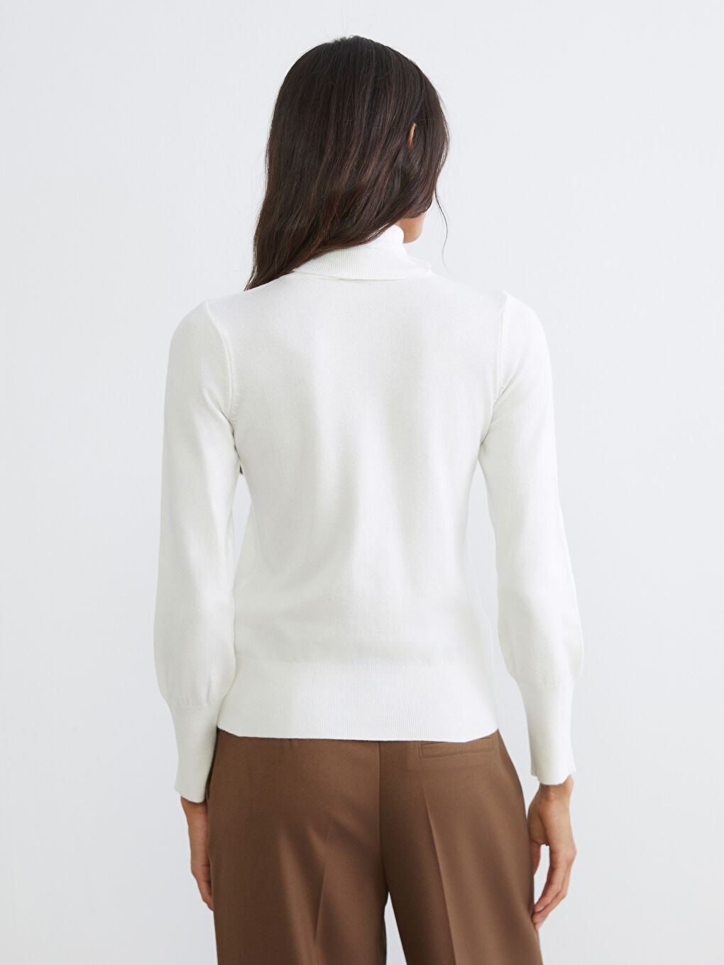 Ekru Balıkçı Yaka Kadın Triko Kazak-3