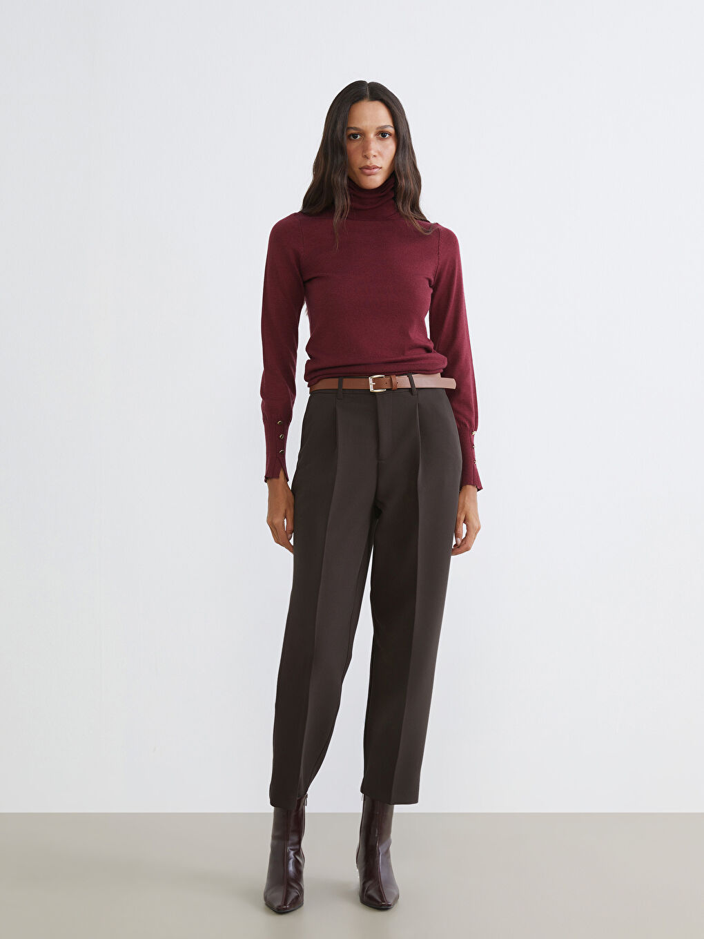 Bordo Balıkçı Yaka Kadın Triko Kazak-1