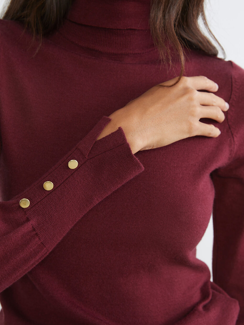 Bordo Balıkçı Yaka Kadın Triko Kazak-2