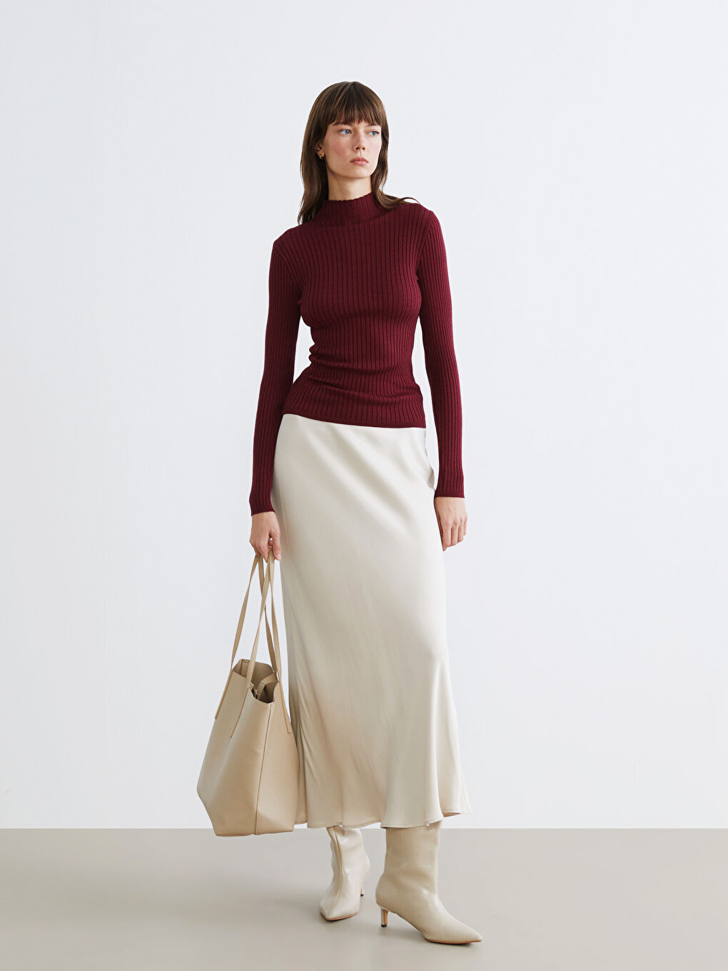 Bordo Yarım Balıkçı Yaka Kadın Triko Kazak-1