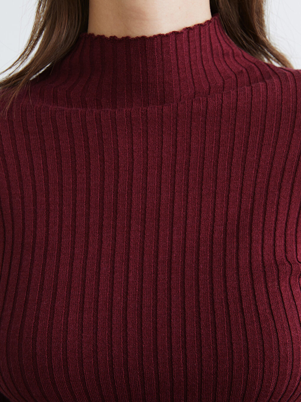 Bordo Yarım Balıkçı Yaka Kadın Triko Kazak-2