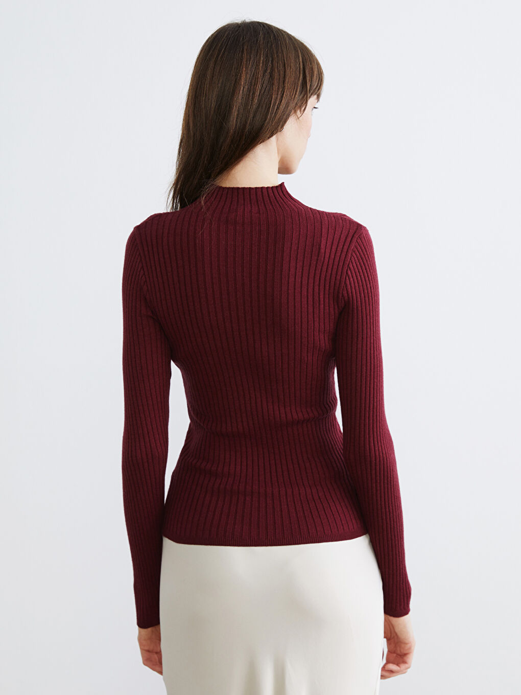 Bordo Yarım Balıkçı Yaka Kadın Triko Kazak-3