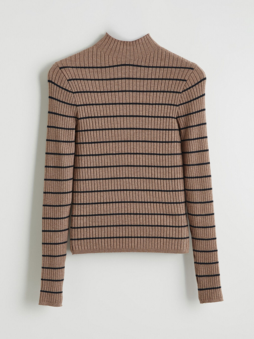 Kahverengi Yarım Balıkçı Yaka Çizgili Kadın Triko Kazak-4