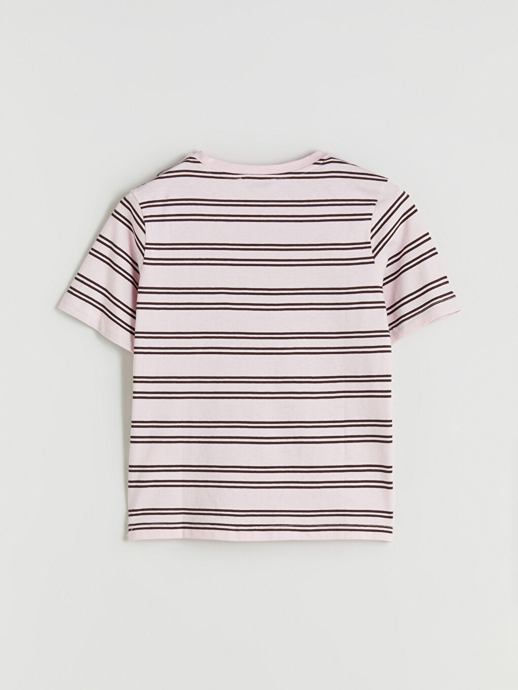 Pembe Bisiklet Yaka Çizgili Kadın Tişört-5