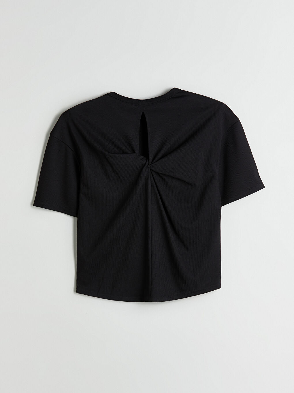 Әйелдерге арналған дөңгелек жағалы рельефті трикотаж футболка-5