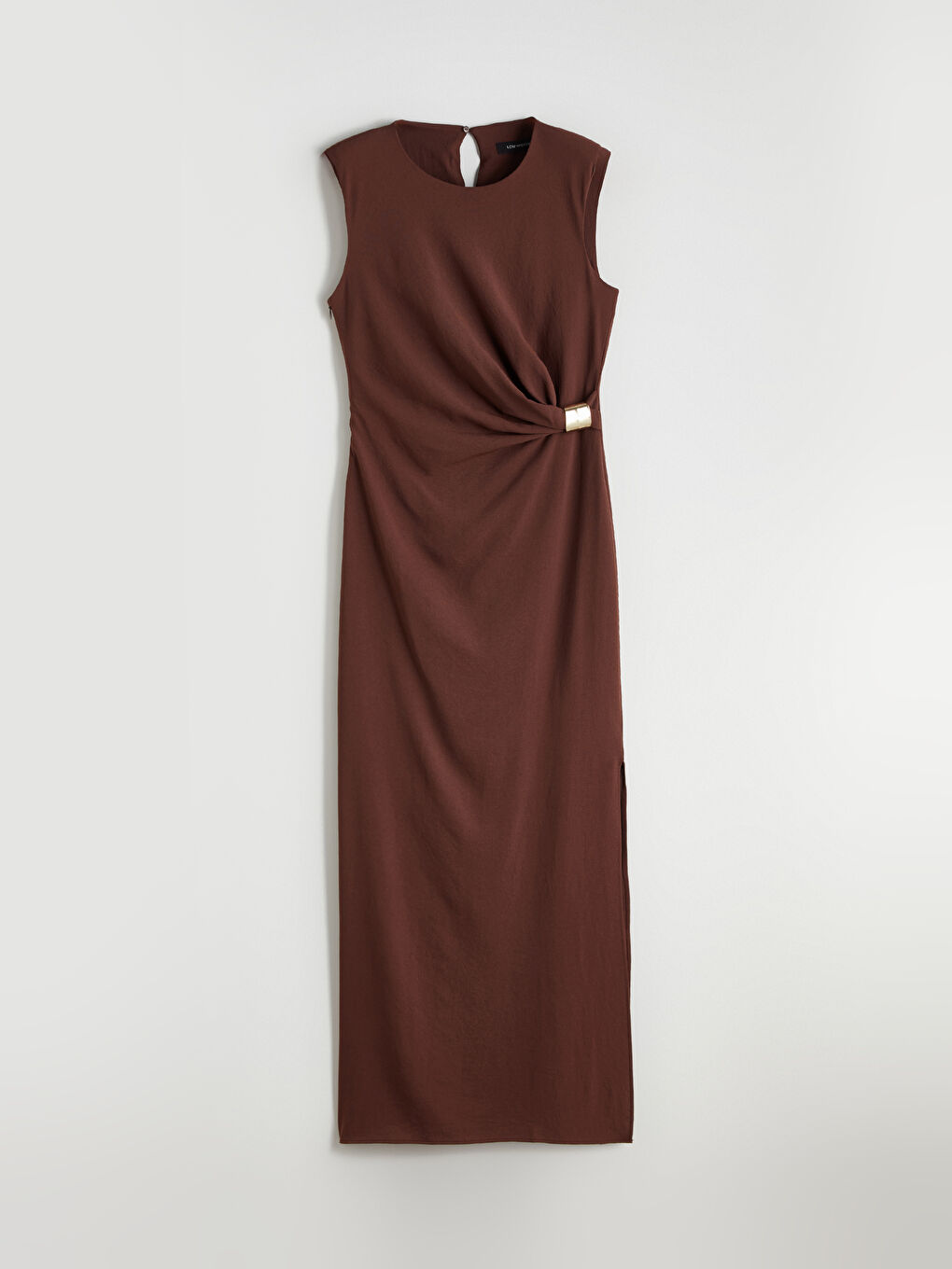 Kahverengi Bisiklet Yaka Büzgülü Krep Elbise-4