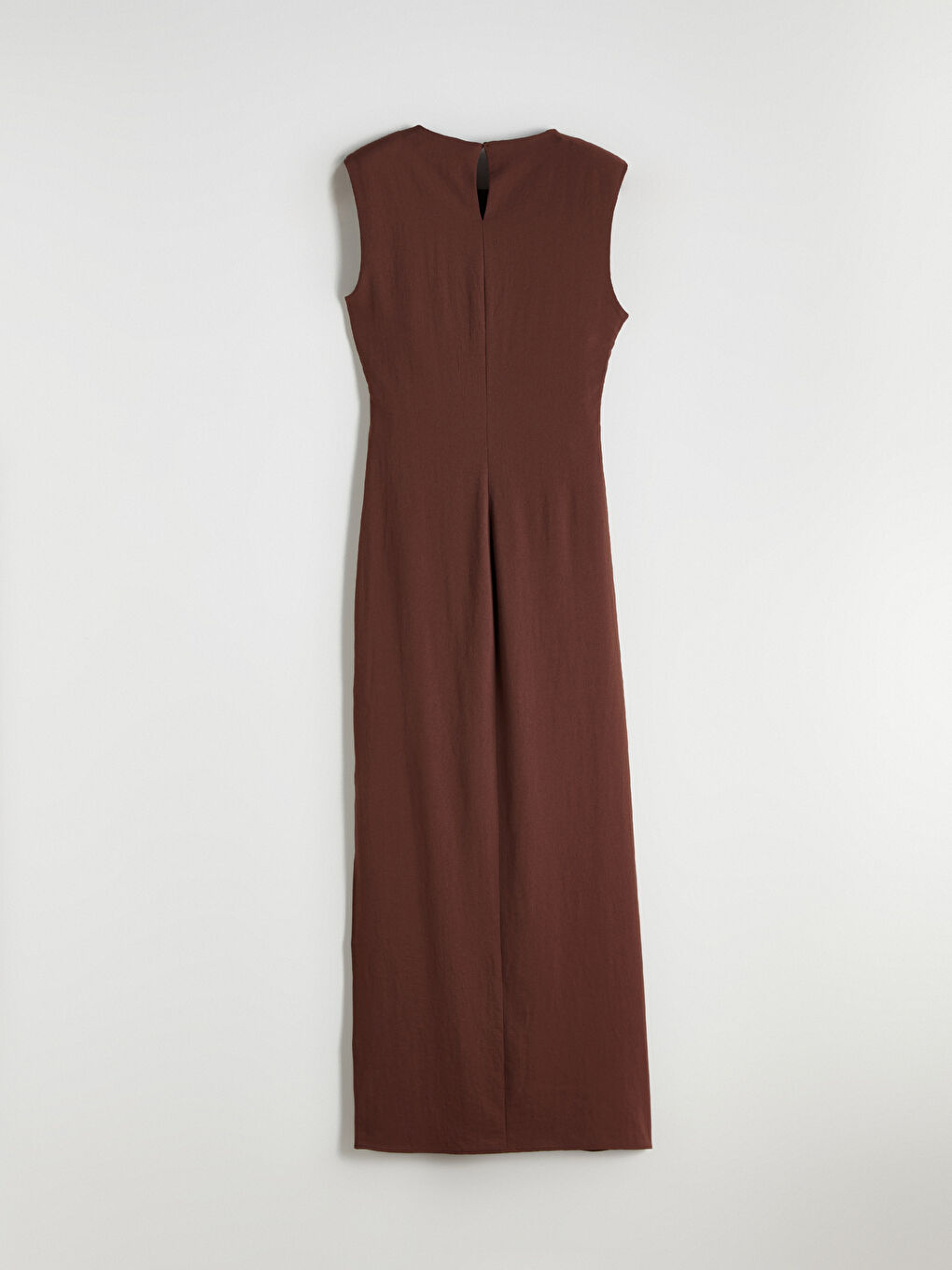 Kahverengi Bisiklet Yaka Büzgülü Krep Elbise-5