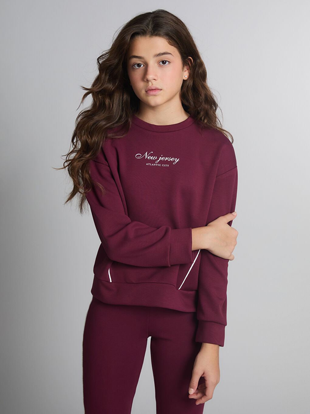 Crew Neck Girls' Sweatshirt and Pants-1