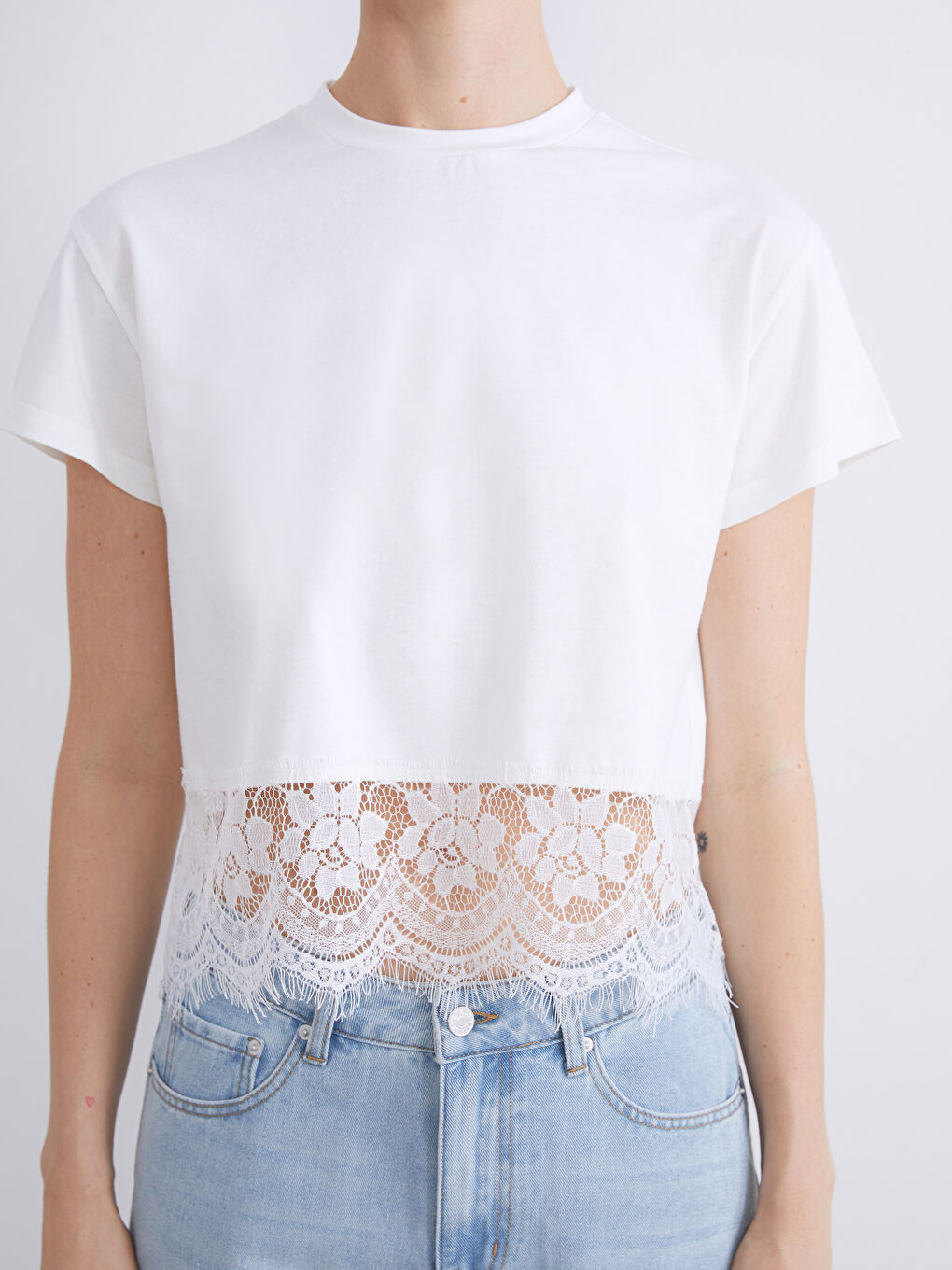 LCW Comfort Crew Neck Lace Blouse -W5JS44Z8-R9J