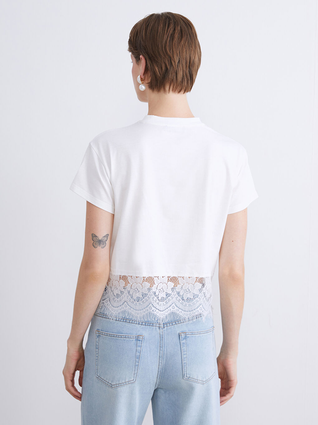 LCW Comfort Crew Neck Lace Blouse -W5JS44Z8-R9J