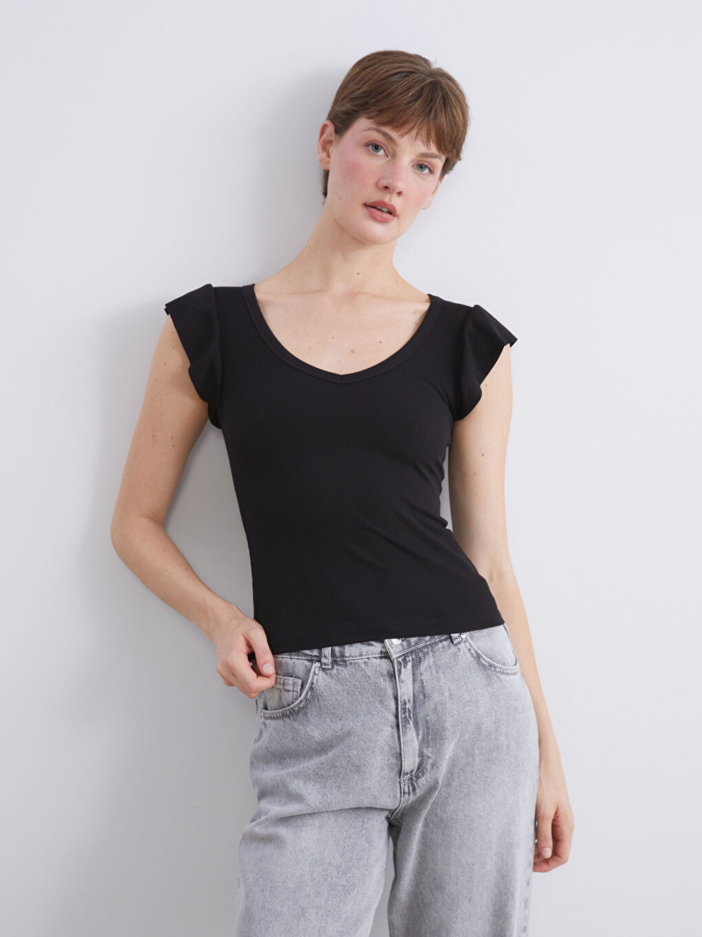 LCW Comfort V Neck Women's T-Shirt -W5JS45Z8-CVL