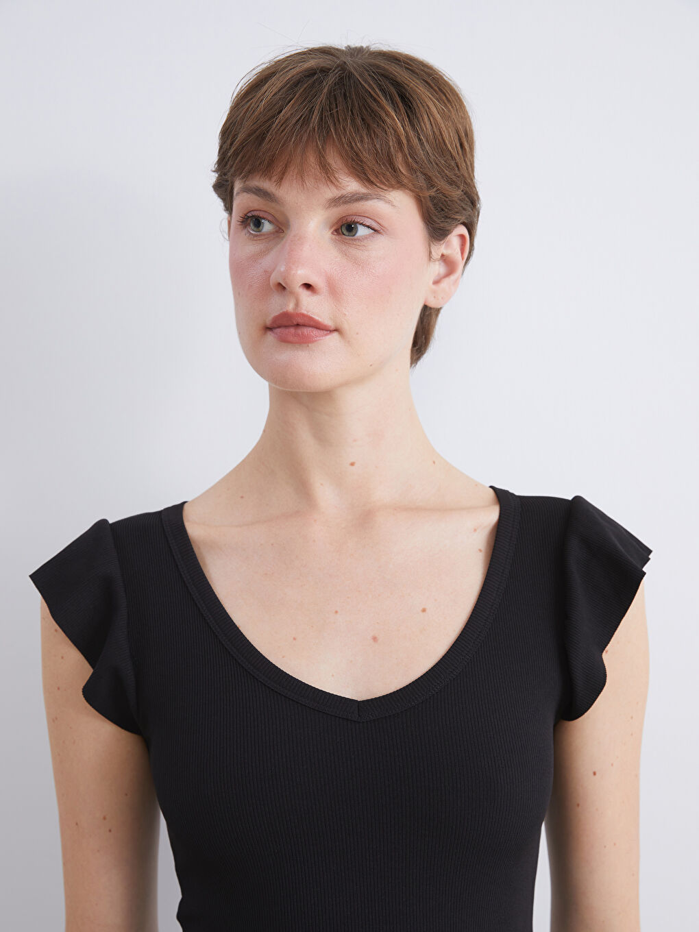 LCW Comfort V Neck Women's T-Shirt -W5JS45Z8-CVL