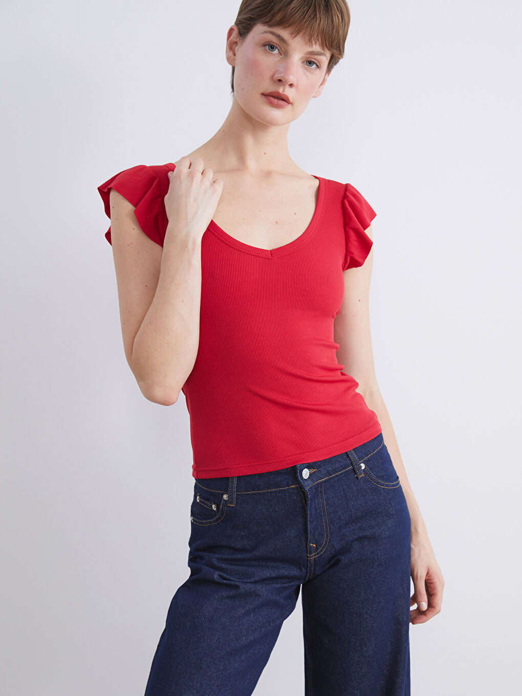 LCW Comfort V Neck Women's T-Shirt -W5JS45Z8-CZH
