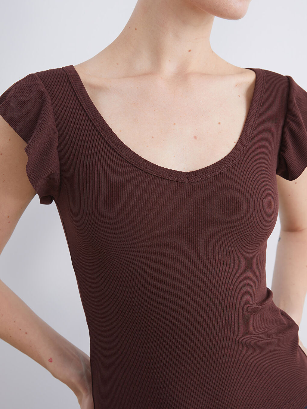 LCW Comfort V Neck Women's T-Shirt -W5JS45Z8-DGA
