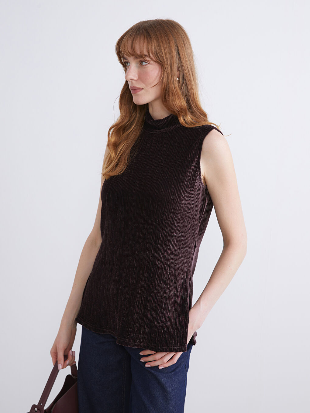 Funnel Neck Velvet Blouse