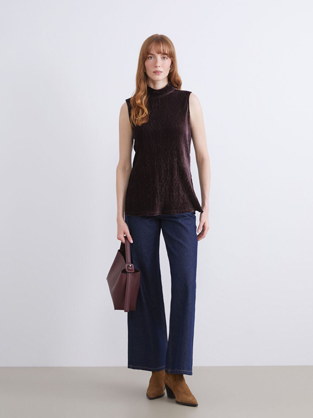 Funnel Neck Velvet Blouse-1