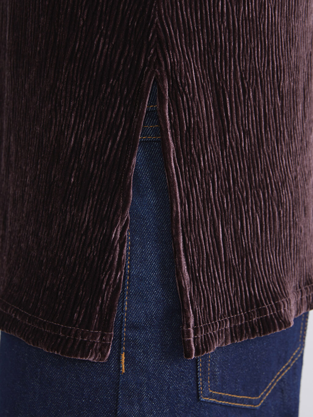 Funnel Neck Velvet Blouse-2