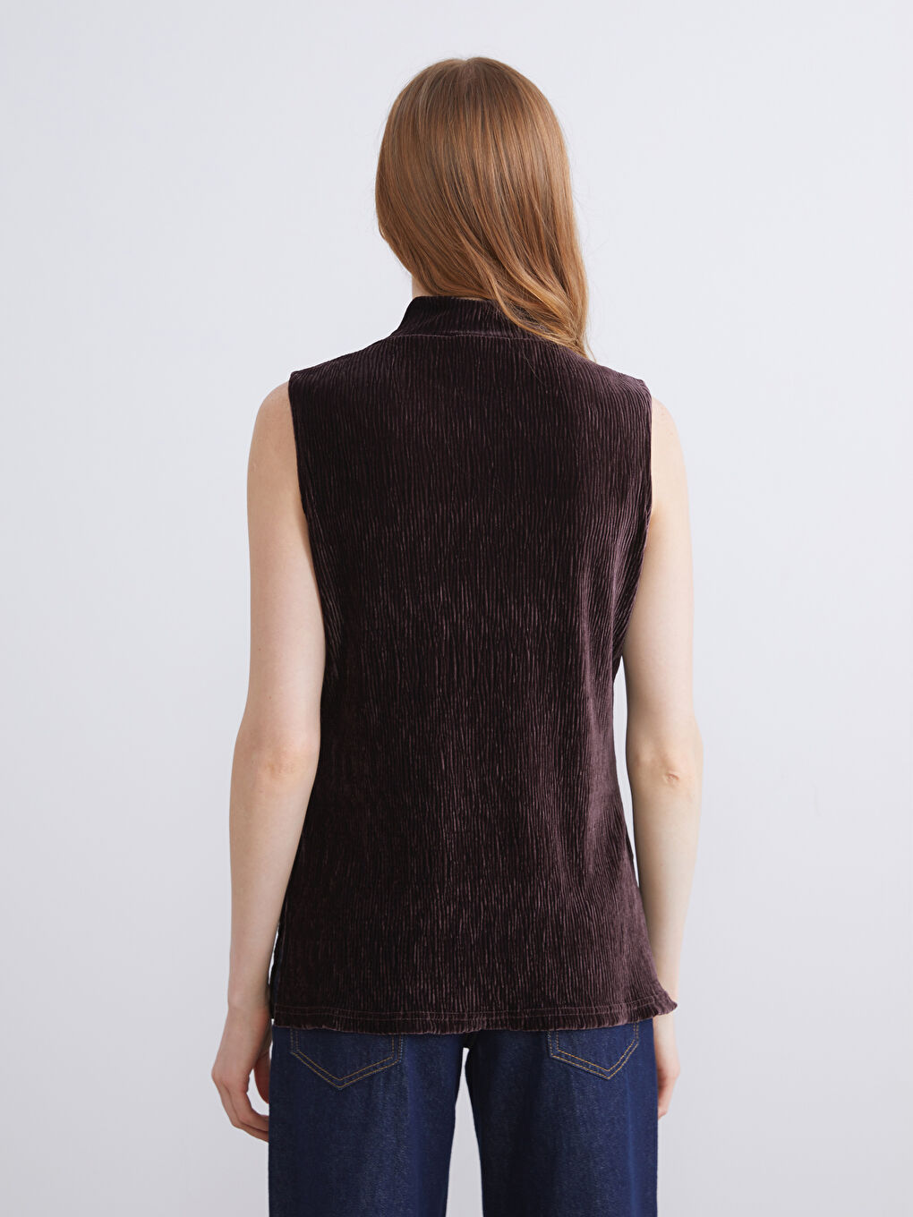 Funnel Neck Velvet Blouse-3