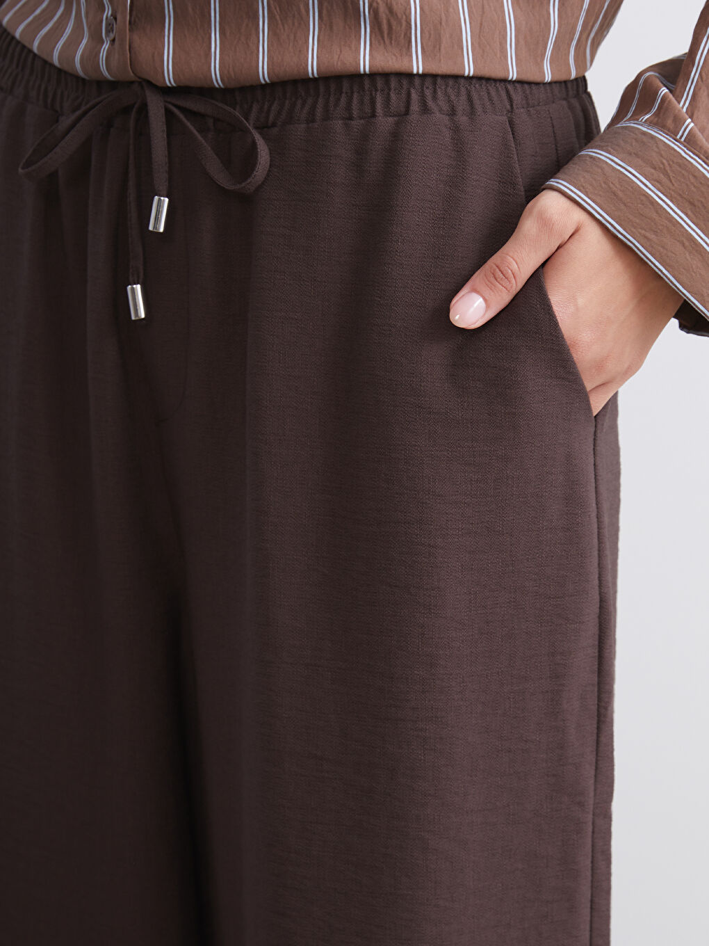 LCW Modest Elastic Waist Wide Leg Women's Trousers -W5JS64Z8-D7V