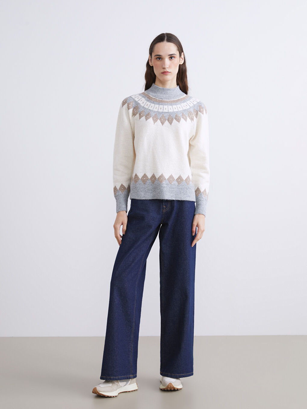 Mock Turtleneck Patterned Women's Knitwear Sweater-1