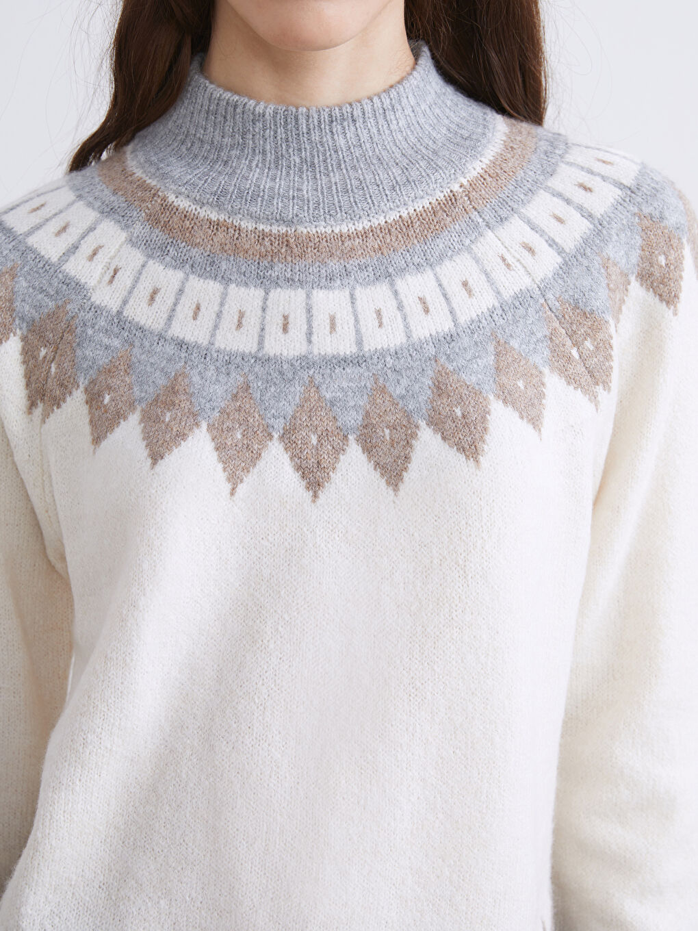 Mock Turtleneck Patterned Women's Knitwear Sweater-2