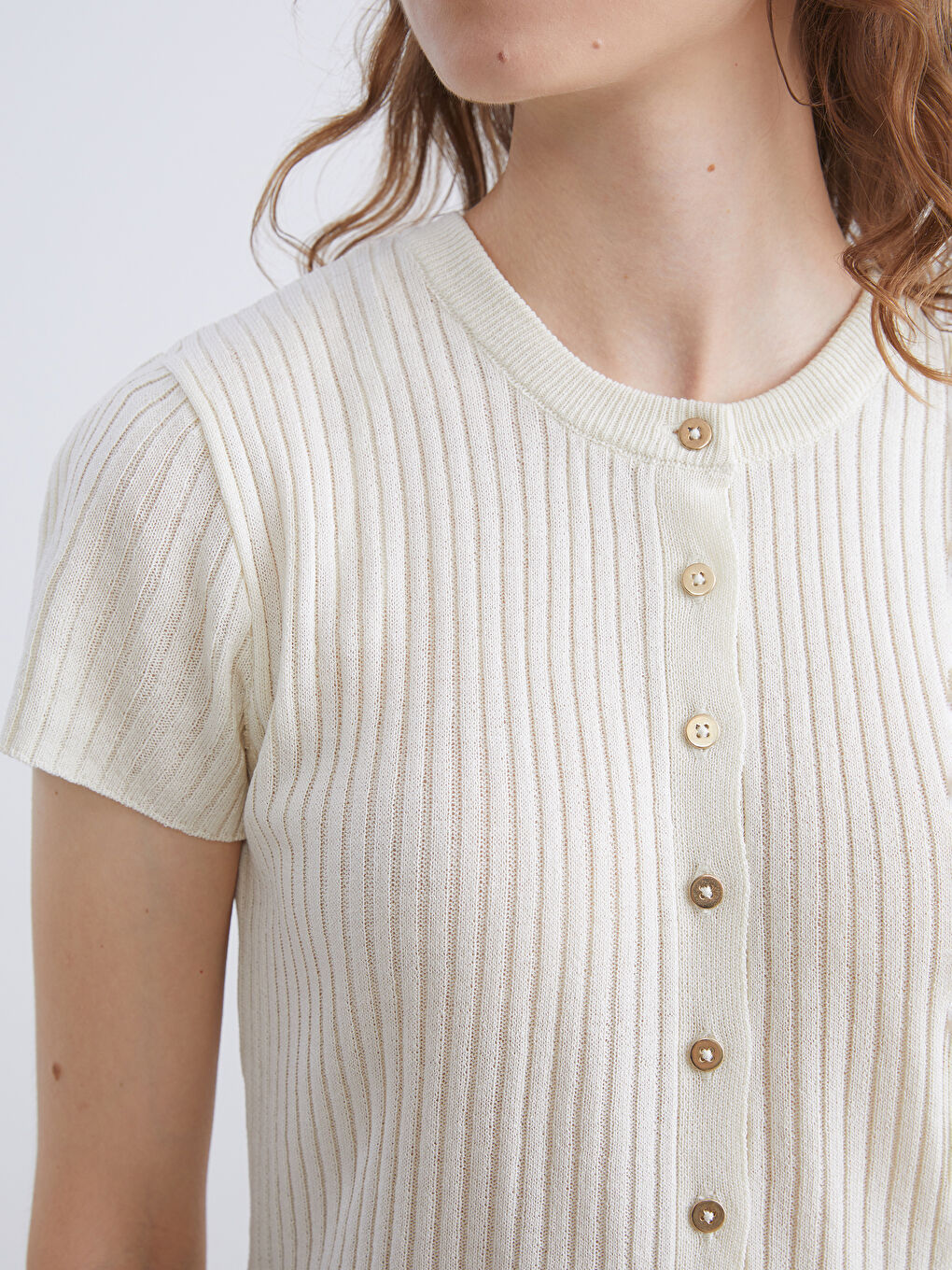 Bej Bisiklet Yaka Kadın Triko Hırka-2