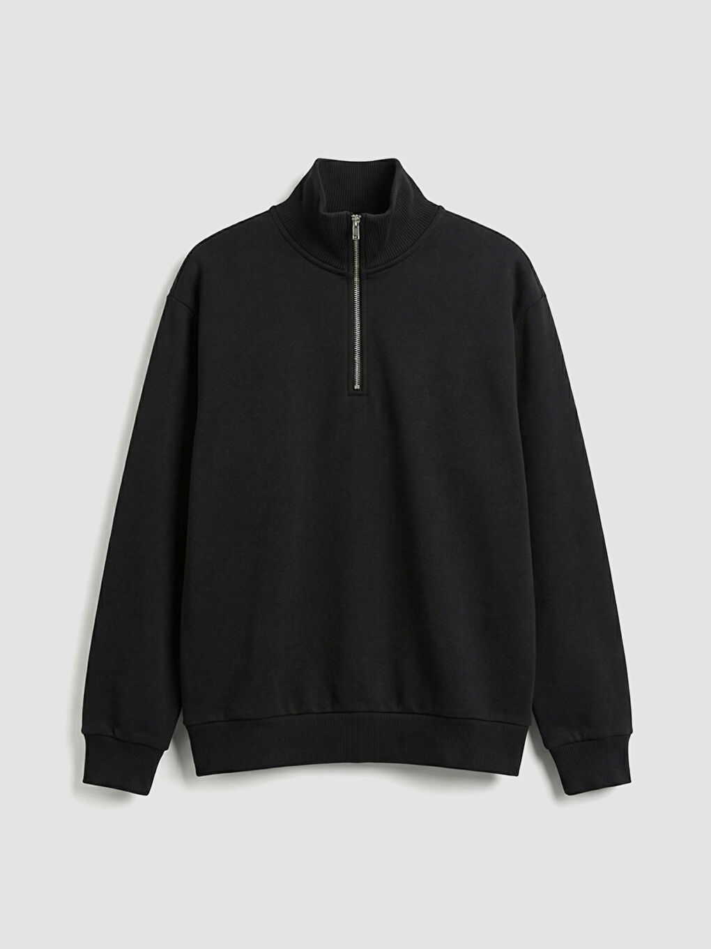 Siyah Dik Yaka Erkek Kalın Sweatshirt