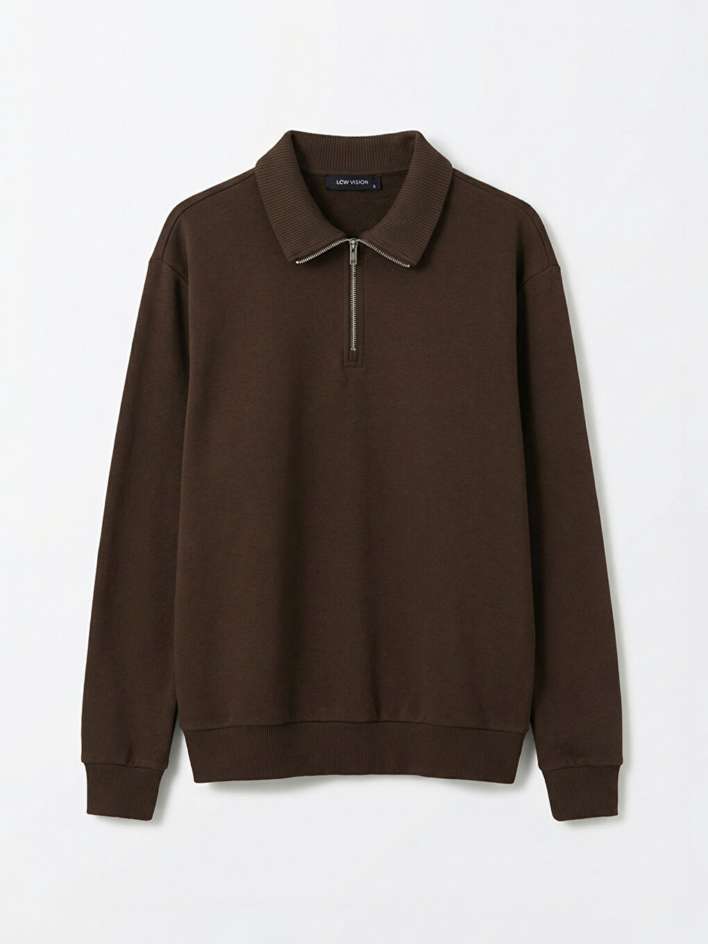 Kahverengi Dik Yaka Erkek Kalın Sweatshirt