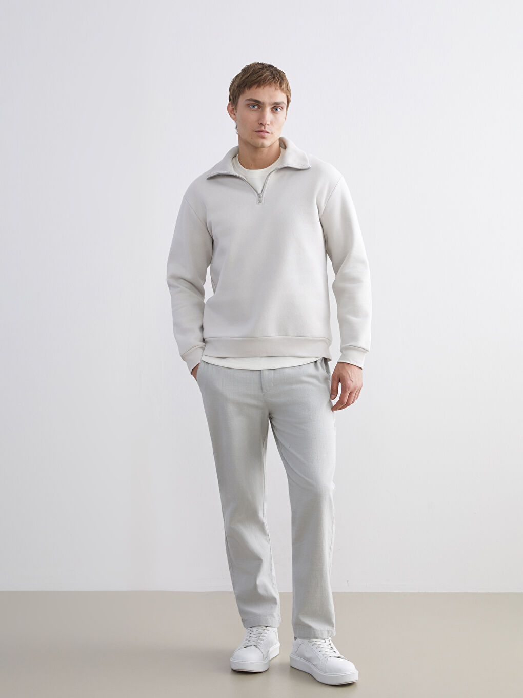 Zippered Funnel Neck Men's Thick Sweatshirt-1