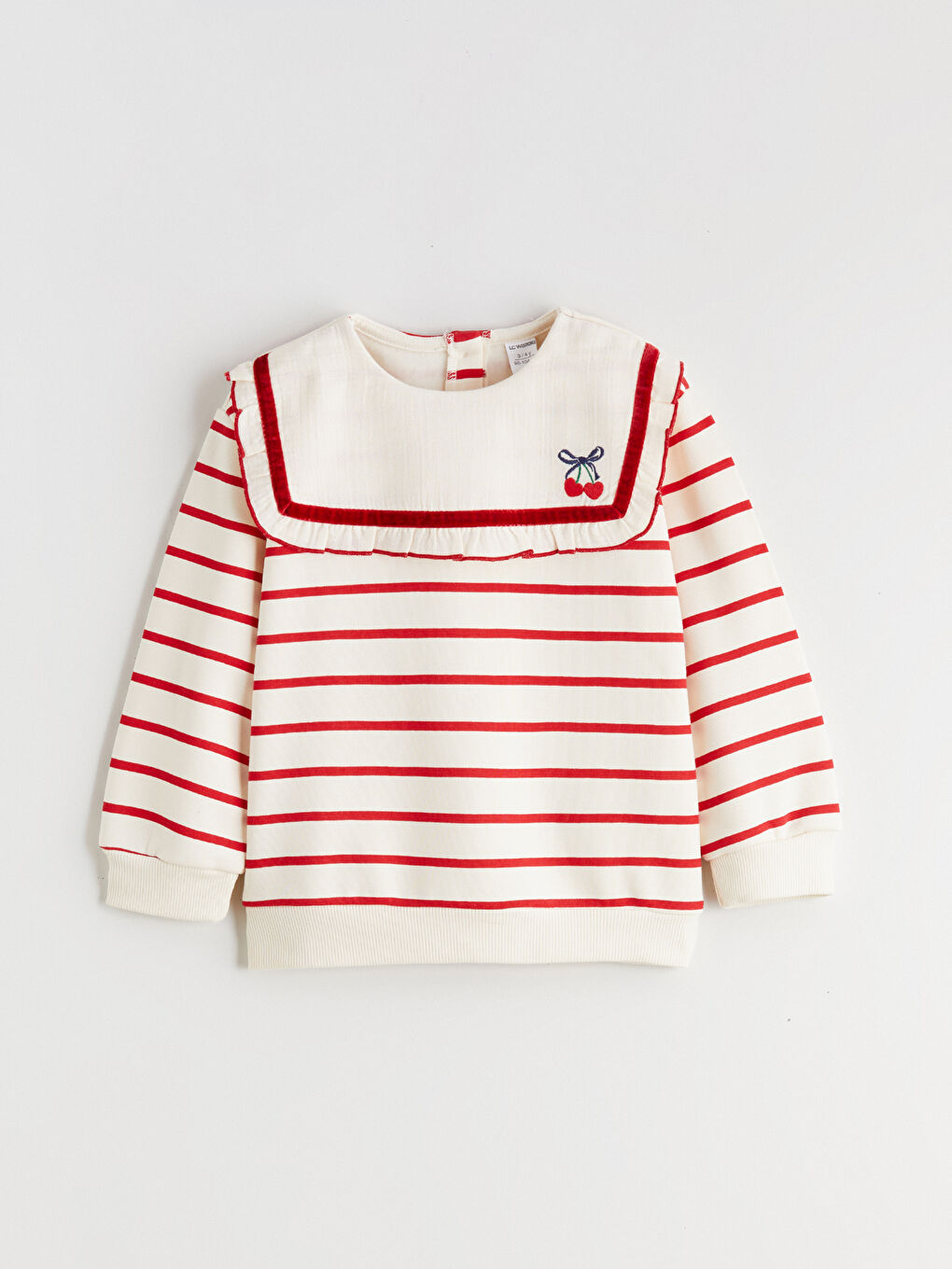 Kırmızı Bebe Yaka Çizgili Kız Çocuk Sweatshirt