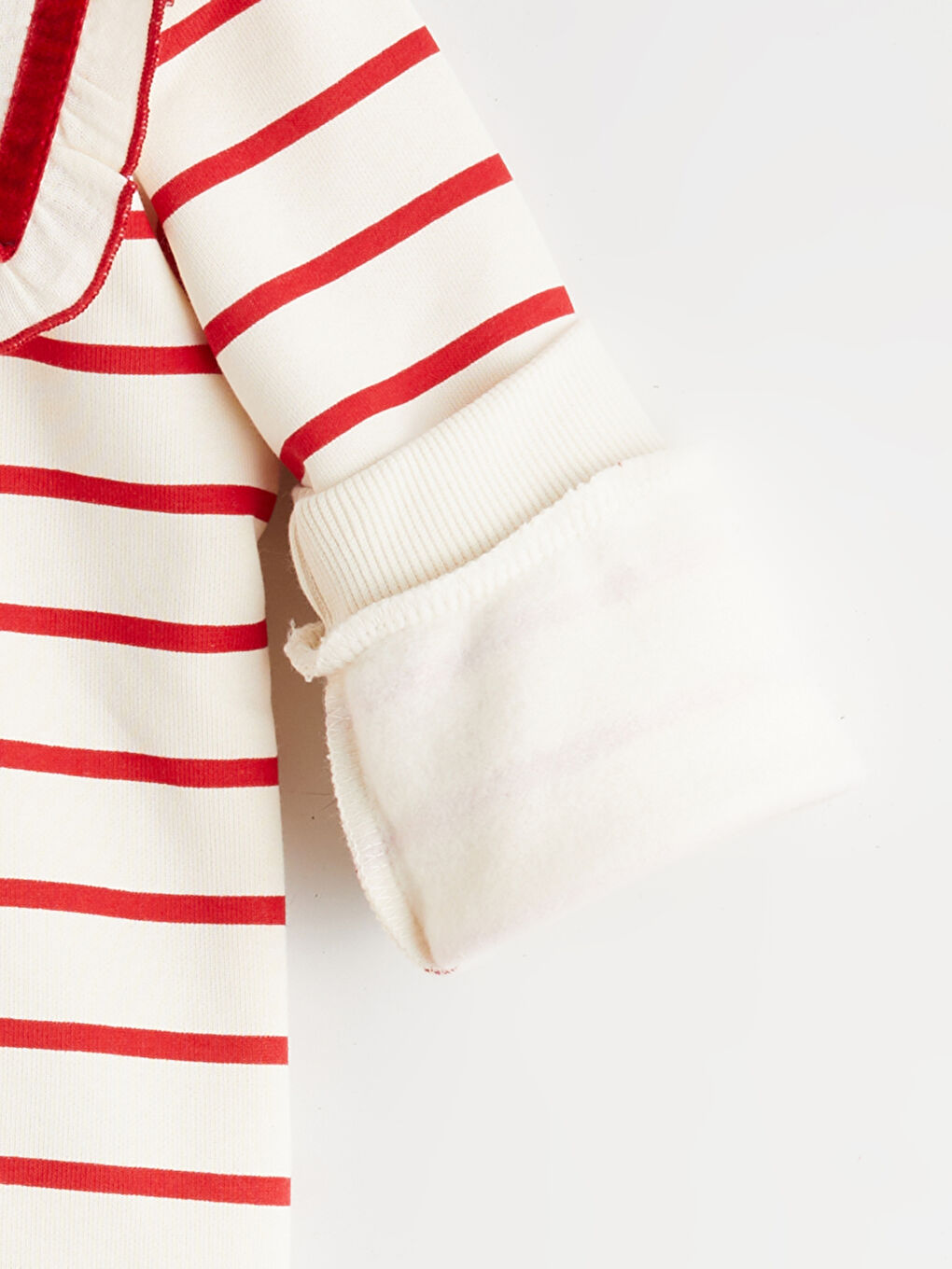 Kırmızı Bebe Yaka Çizgili Kız Çocuk Sweatshirt-3