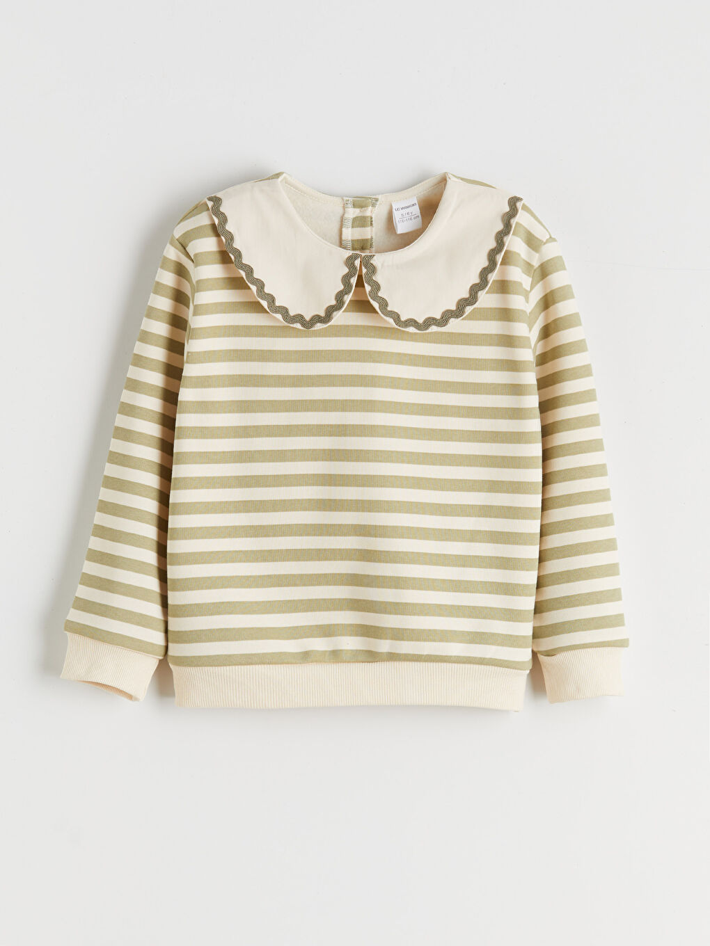 Haki Bebe Yaka Çizgili Kız Çocuk Sweatshirt