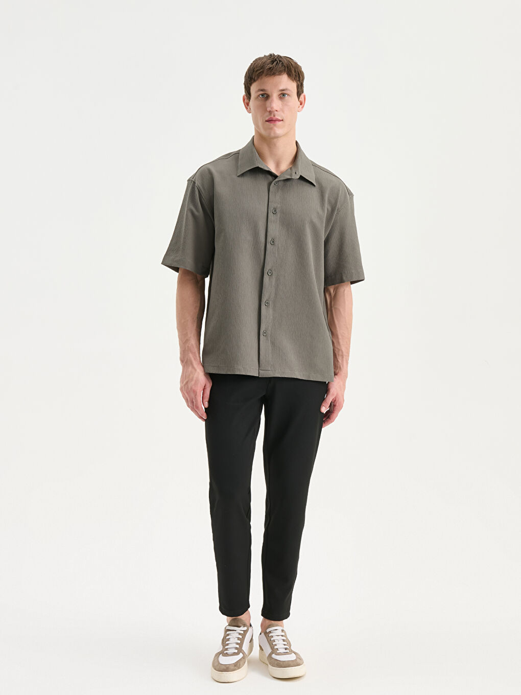 Yeşil Rahat Kalıp Kısa Kollu Erkek Gömlek-2